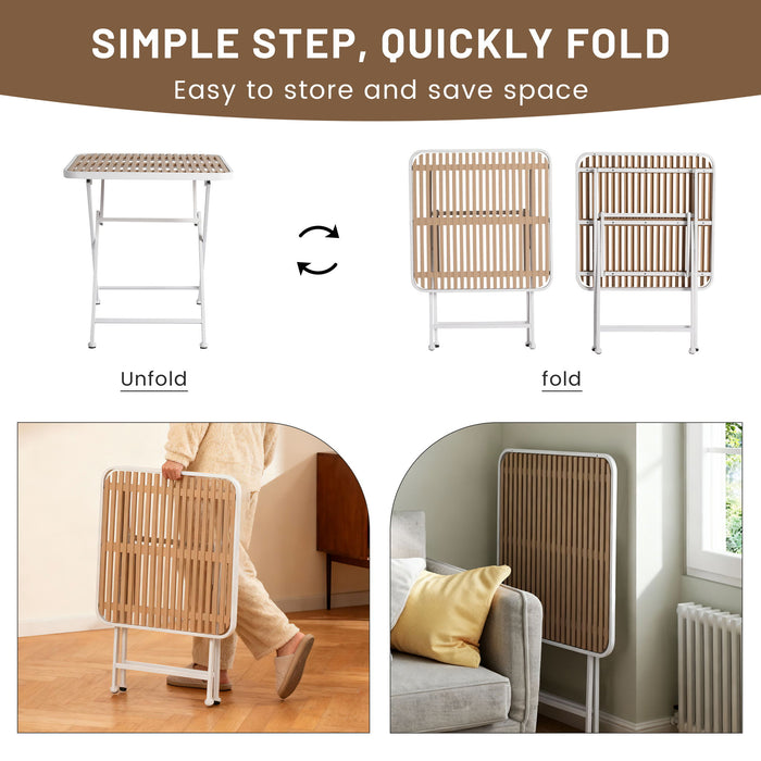 4 Piece Set Of Color Block Designed Single Chairs, Folding Square Table - Haze Green / Khaki / White