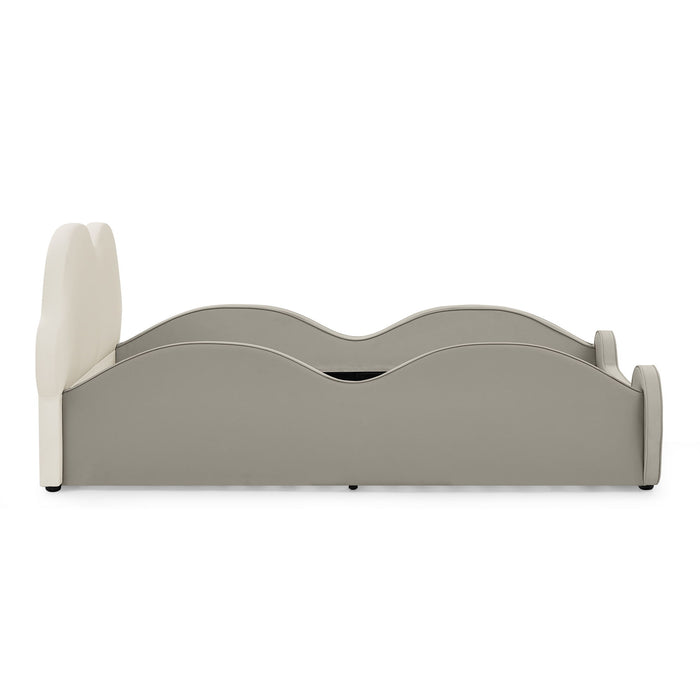 Cute Cloud Shape Bed With Guardrails Cartoon Design, Storage Pocket