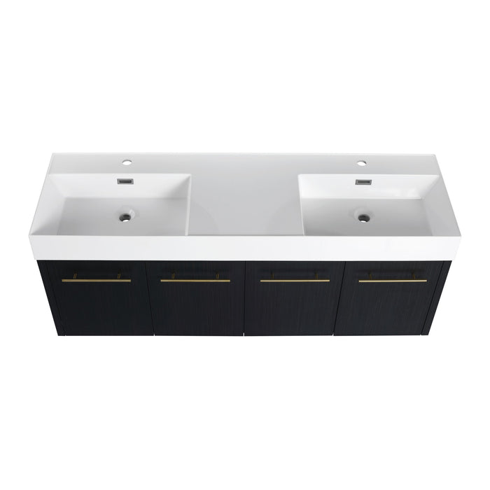 Modern Wall Mounted Bathroom Vanity With Resin Sink And Storage Rack