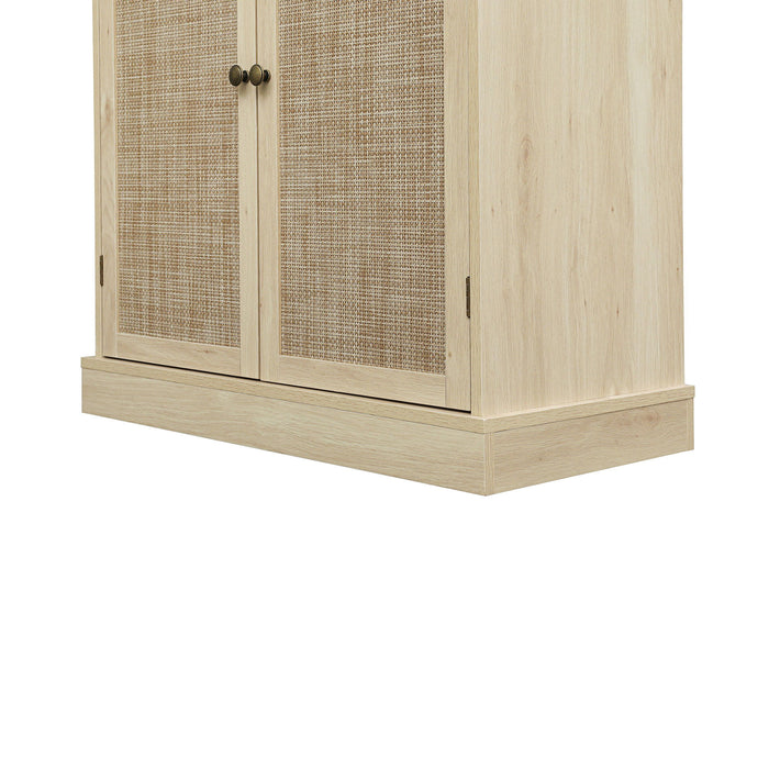 4 Door Storage Cabinet With 1 Drawer And 4 Adjustable Inner Shelves - Natural