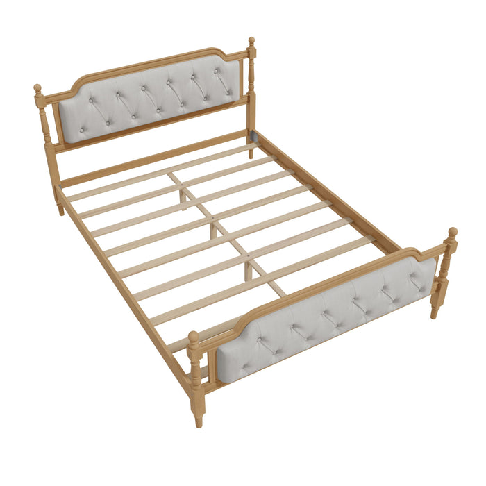 Traditional Style Solid Bed Frame With Upholstered Tufted Headboard, No Box Spring Needed