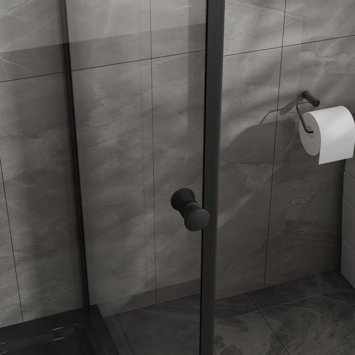 Corner Shower Enclosure, Frameless Pivot Door - Black
