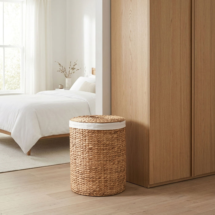 Ludmilla - Round Tall Laundry Hamper With Lid, Removable Liner - Light Brown