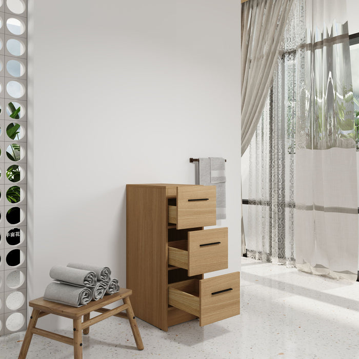 Slim Freestanding Bathroom Storage Cabinet, 3 Drawers - Light Oak