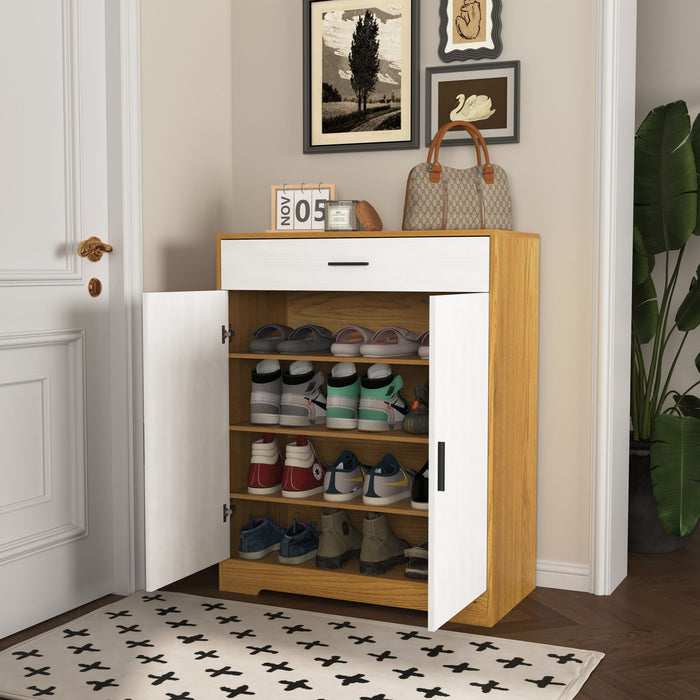 Freestanding Wooden Shoe Cabinet, 4 Tier Organizer With Drawer