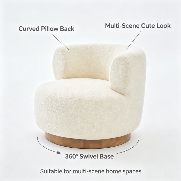 Swivel Accent Chair With Curved Backrest For Home Decor - Beige
