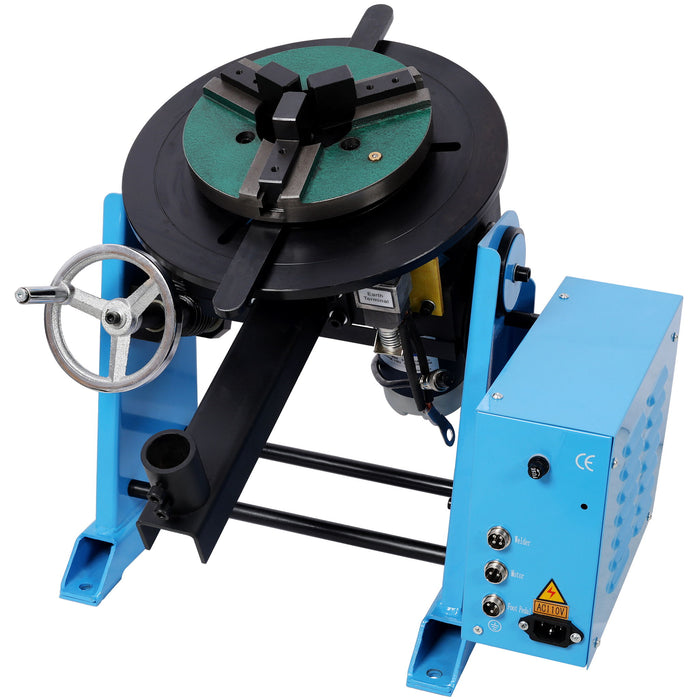 Heavy Duty Rotary Welding Positioner Turntable Table With Manual Tilt And 3 Jaw Lathe Chuck - Blue