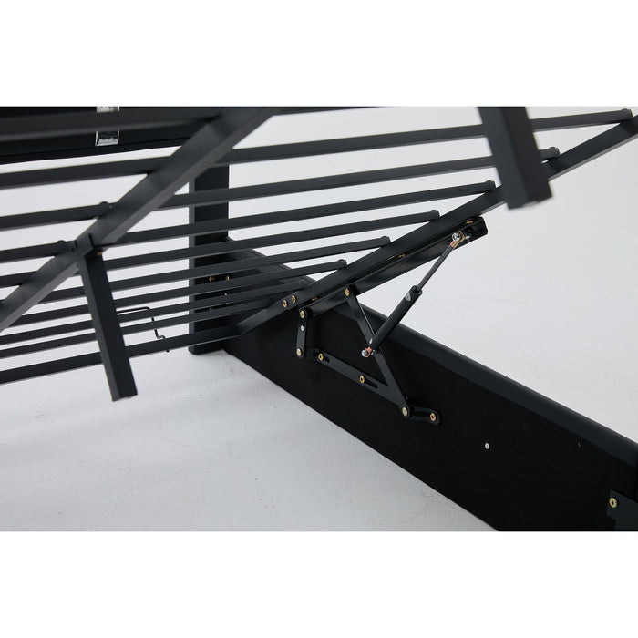 Upholstered Platform Bed Frame With Adjustable LED Headboard, USB C-Charging, Hydraulic Lift