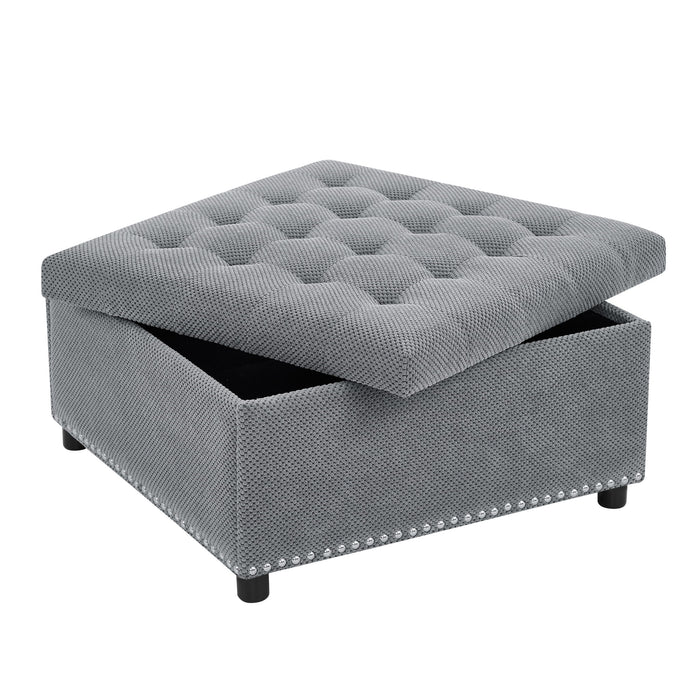 Square Tufted Storage Ottoman With Nailhead Trim
