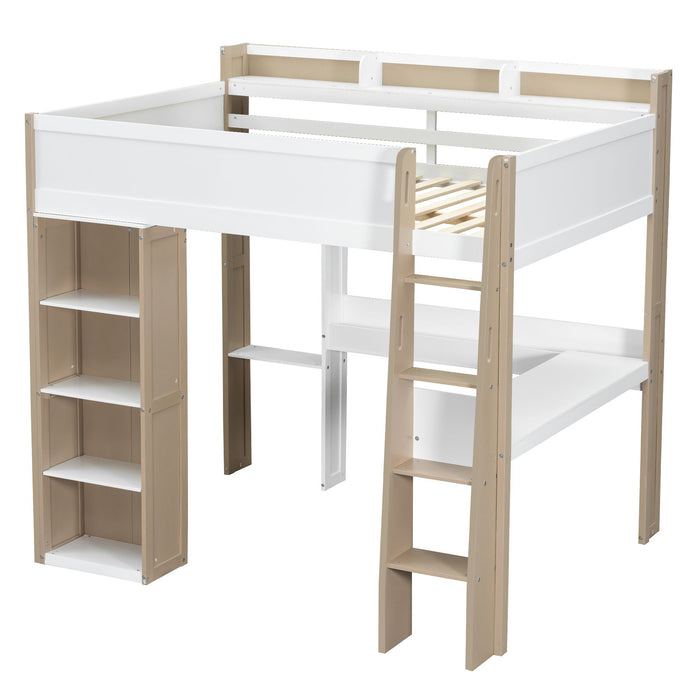 Loft Bed With Built In Storage Shelves, Clothes Rail, And Desk