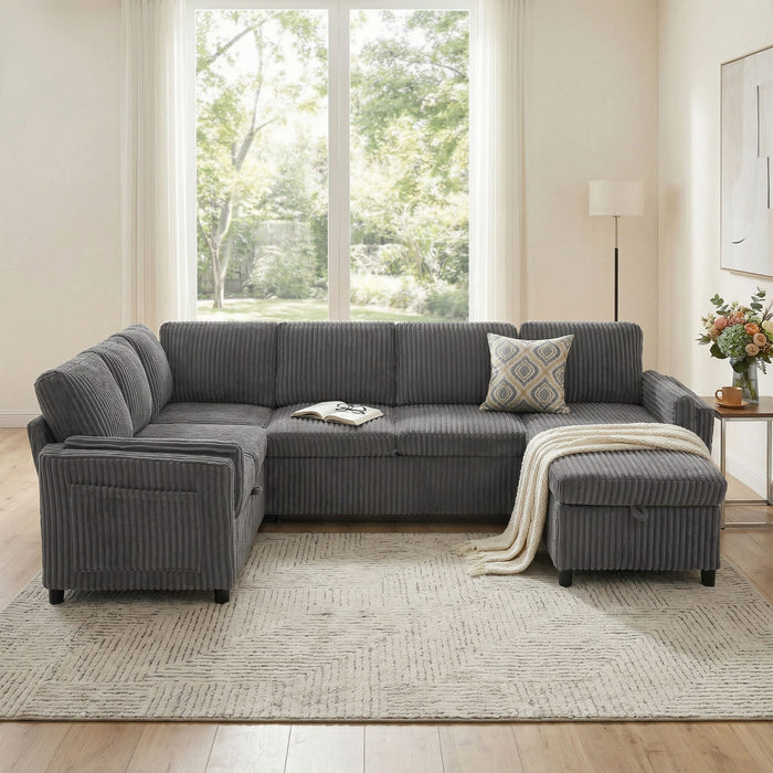 Convertible U-Shaped Sectional Sofa Bed With USB Ports And Storage