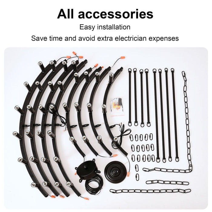 2 Tiers Wagon Wheel Chandelier Wooden Farmhouse 36 Light (24 / 12) Or (12 / 24) Metal Chandeliers 2 Story Light Fixtures Industrial For High Ceiling Living Dining Room Foyer, Adjustable Height - Black