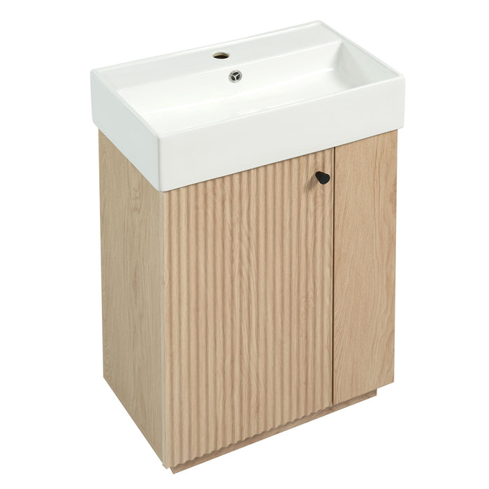 Bathroom Vanity With Sink, Freestanding Wood Grain Cabinet With Storage