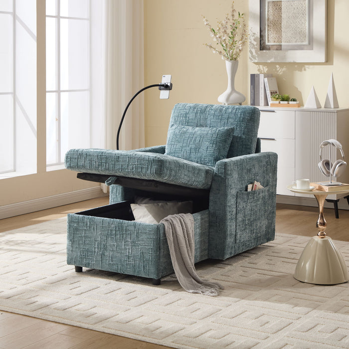 Multifunctional Chenille Recliner Sofa With Storage And Phone Bracket