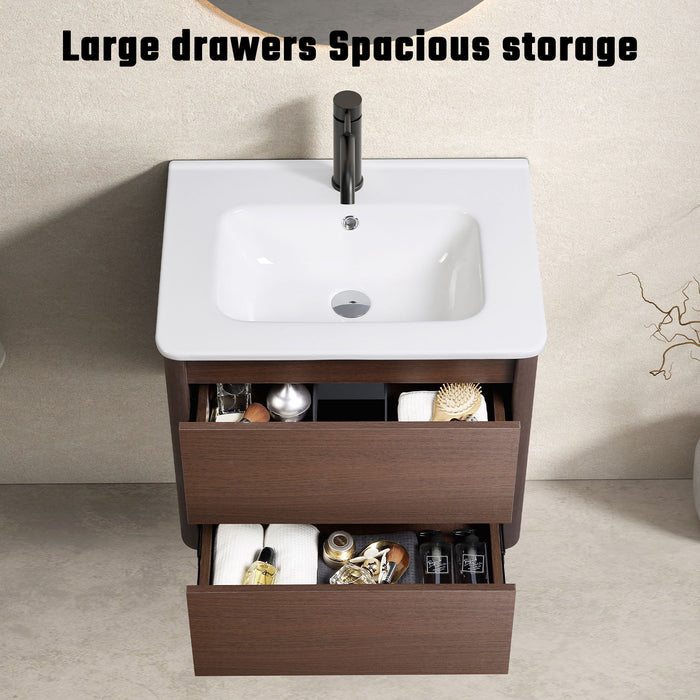Wall Mounted Bathroom Vanity With Soft Close Drawer - Black Brown