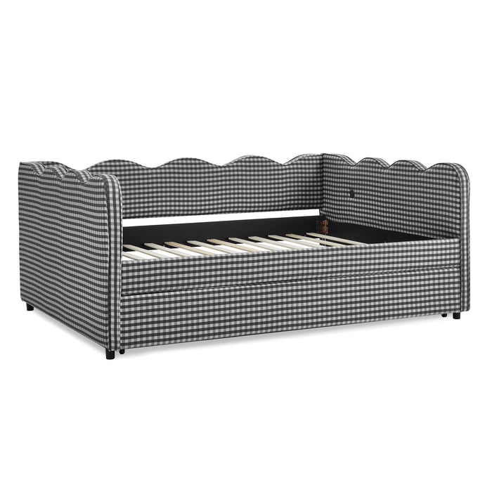 Gingham Daybed With USB Charging Port, Wave-Shaped Design