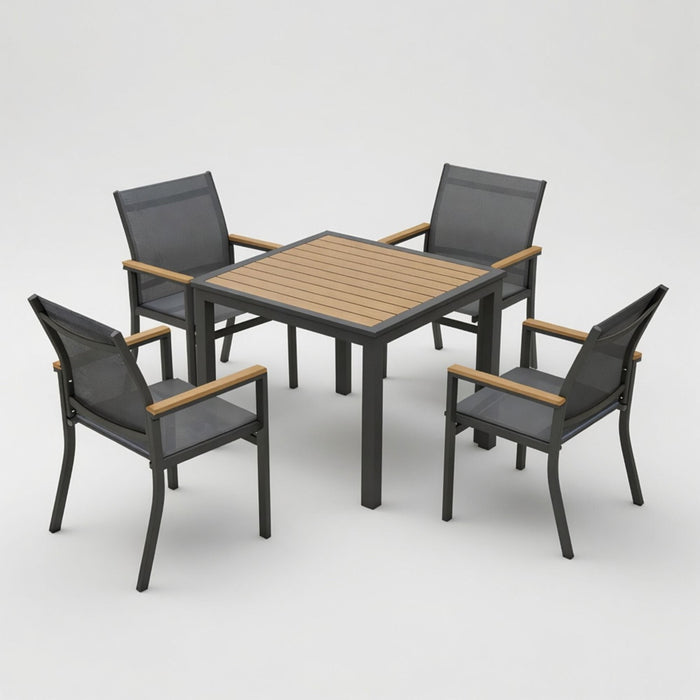 Gray Aluminum Patio Dining Set With Textilene Chairs, 5 Piece All Weather Outdoor Table And Chair Set For Patio, Porch, Garden