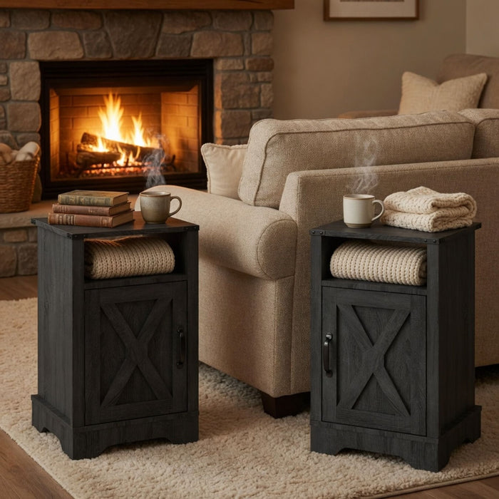 Farmhouse Nightstand, Charging Station & Storage