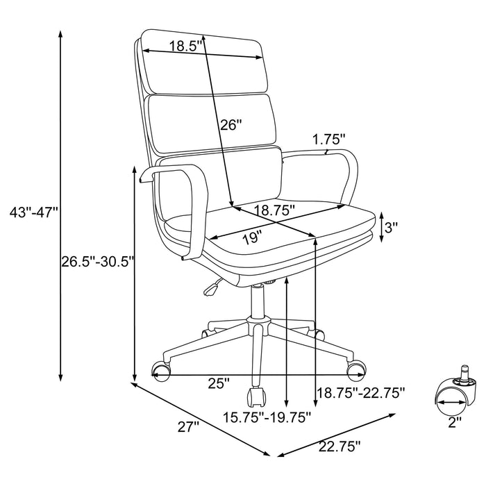 Upholstered Office Chair With Caster Wheels, Adjustable Height - Black