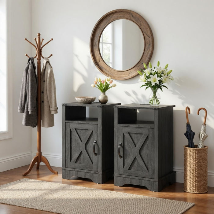 Farmhouse Nightstand, Charging Station & Storage