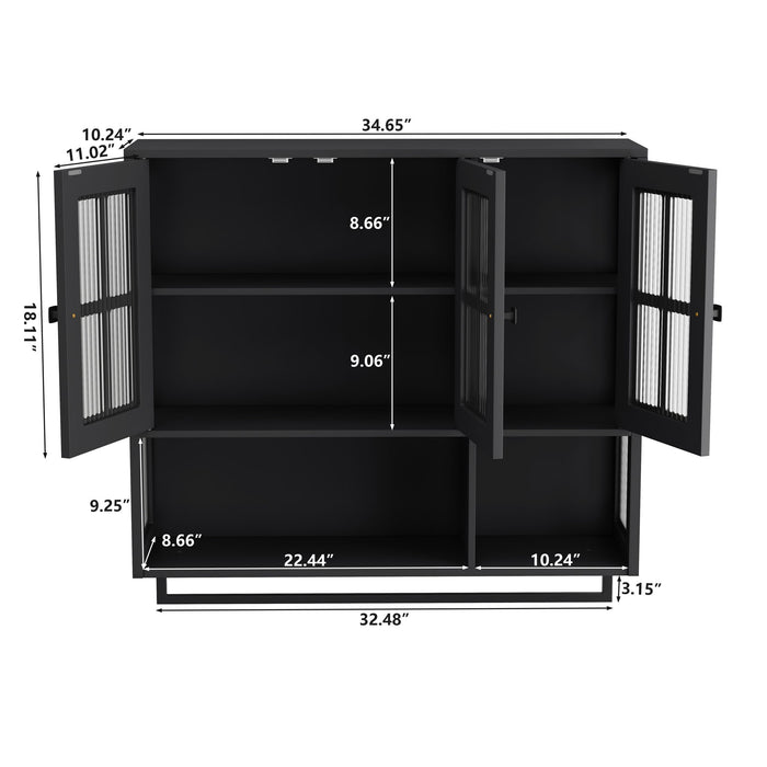 3 Door Wall Cabinet With Glass Door And Towel Bar