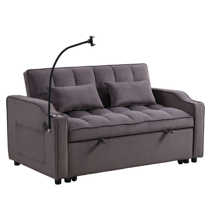 Modern Loveseat With Pullout Bed, Adjustable Reclining Backrest