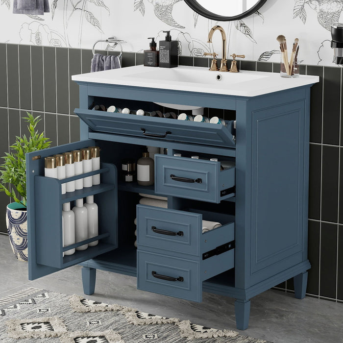 Bathroom Vanity With Sink Top, Flip Drawers, Adjustable Shelf
