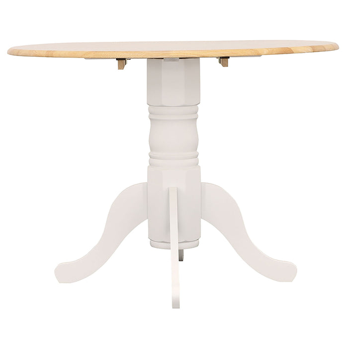 Round Dining Table With Drop Leaf Pedestal Base, Expandable Top - Natural