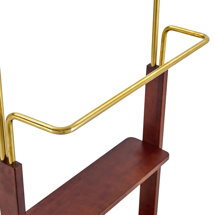 Hanger Double Layer Coat Rack With Solid Wood Partition - Gold / Walnut