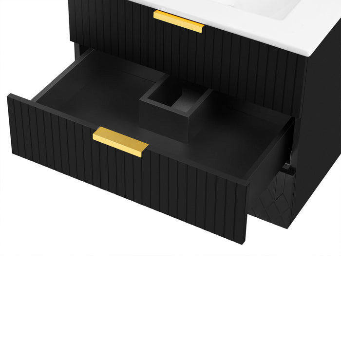 Wall Mounted Floating Cabinet With Double Drawer, Rectangular Sink, Bathroom Vanity With Single Faucet Hole And Overflow - Black