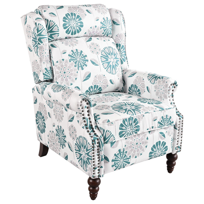 Push Back Recliner Chair Upholstered Recliner Armchair With Classic Wing Back And Solid Gourd-Shaped Legs