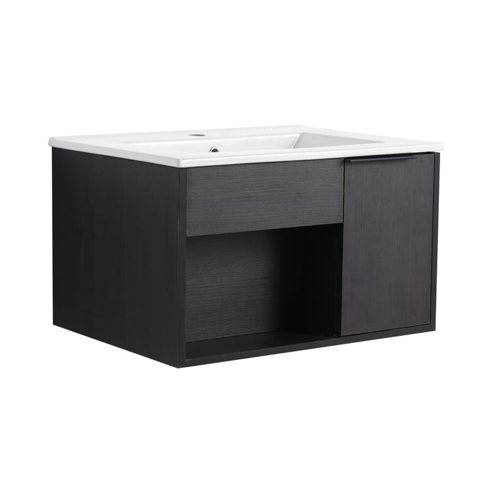Wall Mounted Floating Bathroom Vanity With Open Shelf & Soft Close Door
