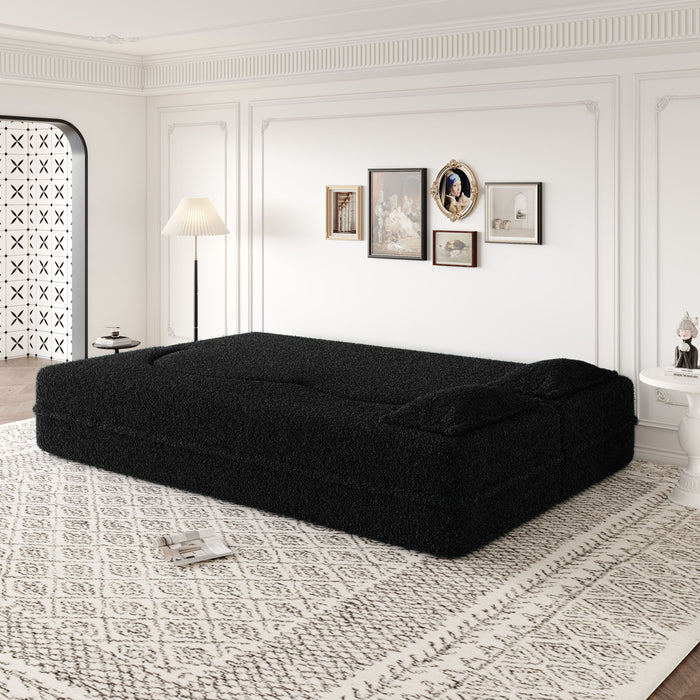 Modern Floor Sofa, With 2 Pillows, Convertible Teddy Fabric Foam Filled Bed