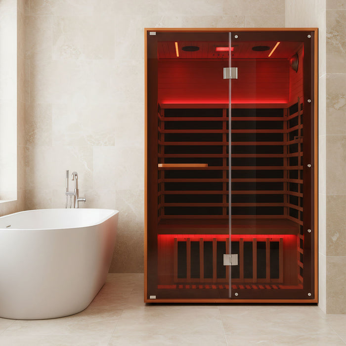 Double Sauna Room With Carbon Heating Plates - American White Oak