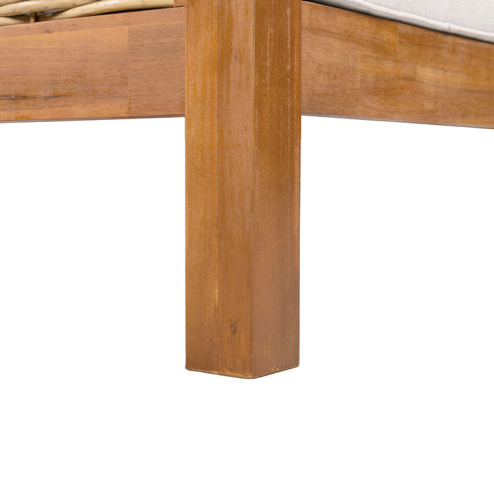 Outdoor Club Chair With Rope Arm And Cushions - Beige / Teak