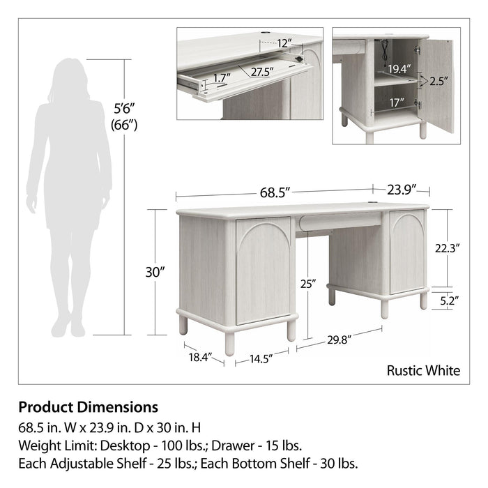 Selena - Double Pedestal Desk - Rustic White