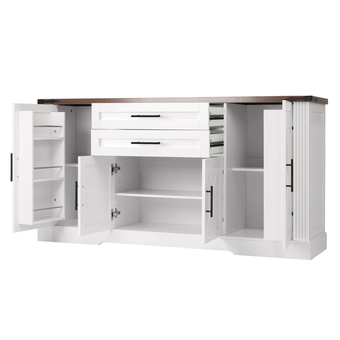 Barn Door Storage Cabinet With 2 Drawers & Door Rack, Adjustable Shelves