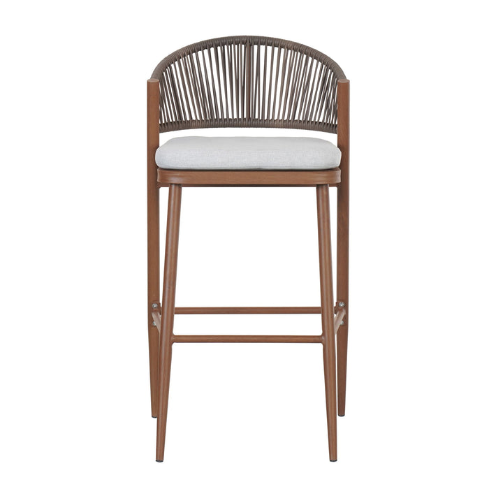 Outdoor Bar Height Metal Frame Counter Stools With Scallop Shaped Backrest & Water Resistant Cushions