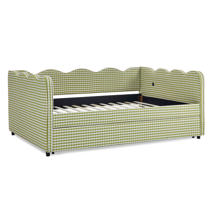 Gingham Daybed With USB Charging Port, Wave-Shaped Design