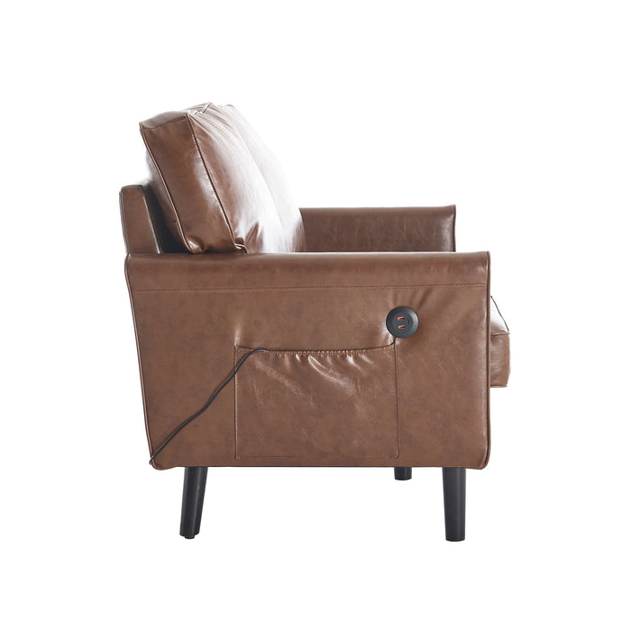 Mid Century Modern Loveseat Sofa With USB Ports, Removable Pillow Cover