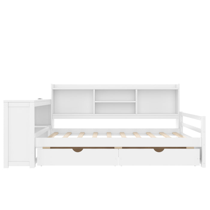 Corner Daybed With Storage Drawers, Desk, Charging Port & Bookcase