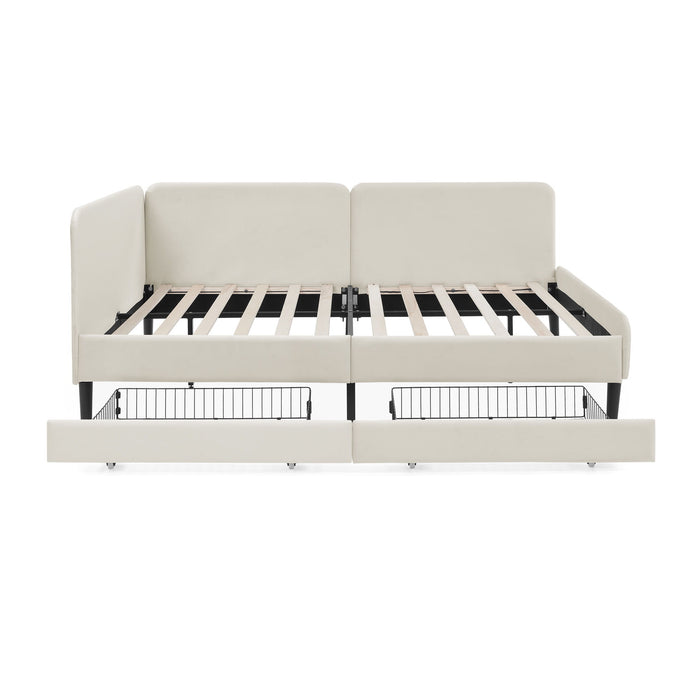 Upholstered Platform Bed Frame With 2 Storage Drawers And Adjustable Sofa Bed