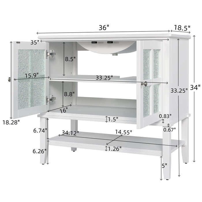 Bathroom Vanity With Ceramic Sink, Adjustable & Open Shelf