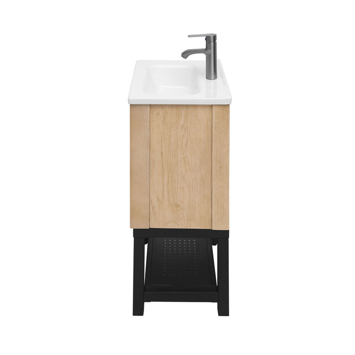 Modern Freestanding Bathroom Vanity With Ceramic Sink, Hot And Cold Faucet, 1 Door Cabinet & Open Shelf