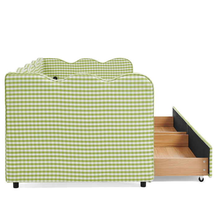 Gingham Daybed With USB Charging Port, Wave-Shaped Design
