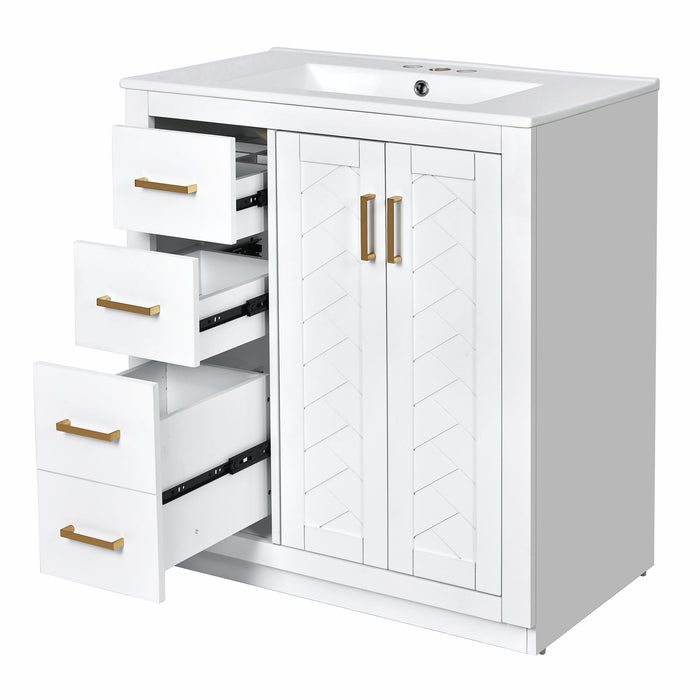 Ceramic Sink Combo, Freestanding Vanity Set With 3 Drawers & Soft Closing Doors