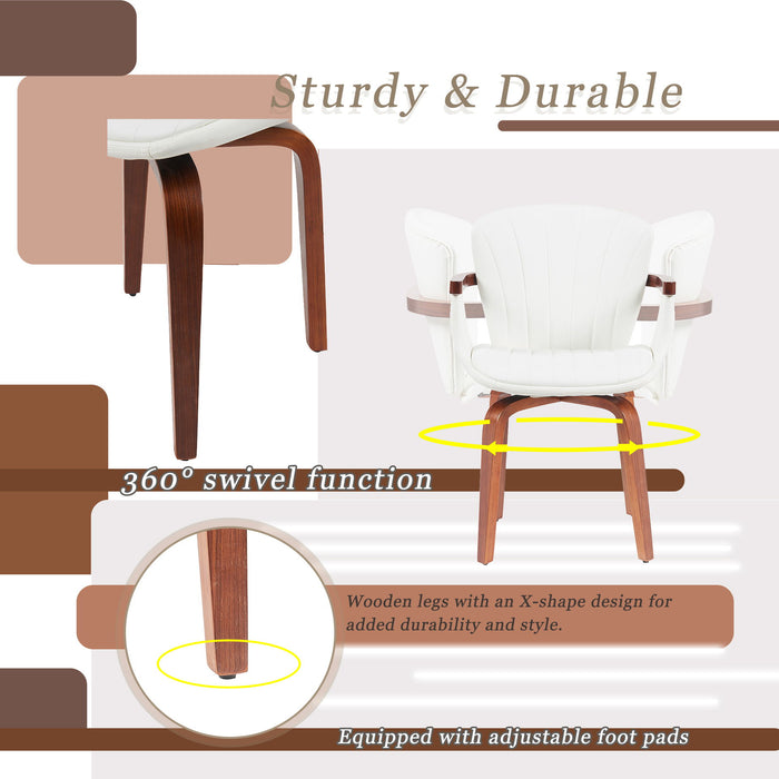 Mid Century Modern Bentwood Swivel Dining Chairs (Set of 2) - White / Walnut