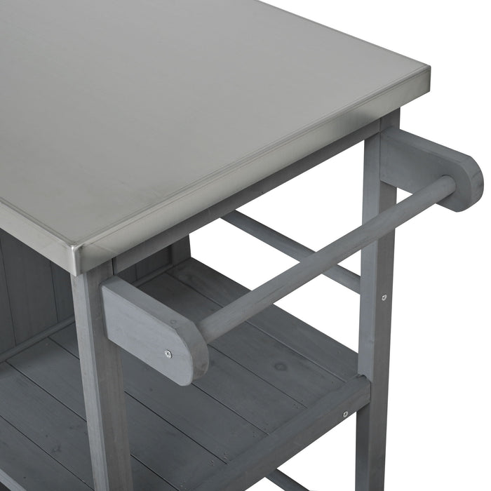 Outdoor Kitchen Island Prep Station With Lockable Wheels, Ample Storage, Towel & Spice Racks