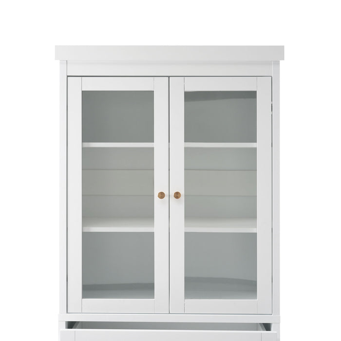 Freestanding Tall Bathroom Cabinet With Adjustable Shelves, Drawers, Soft Close Glass Doors