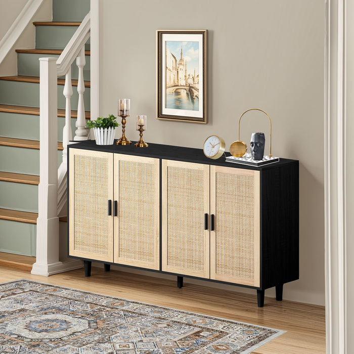 Elegant And Functional 4 Door Rattan Decorative Storage Cabinet